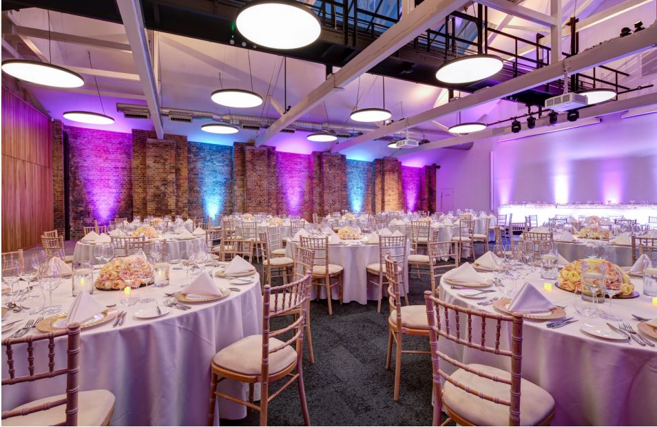 Tables and chairs set up for a wedding at 10 Union Street